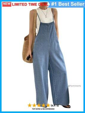 Wide Leg Denim Bib Overalls Loose Baggy Jumpsuit with Pockets